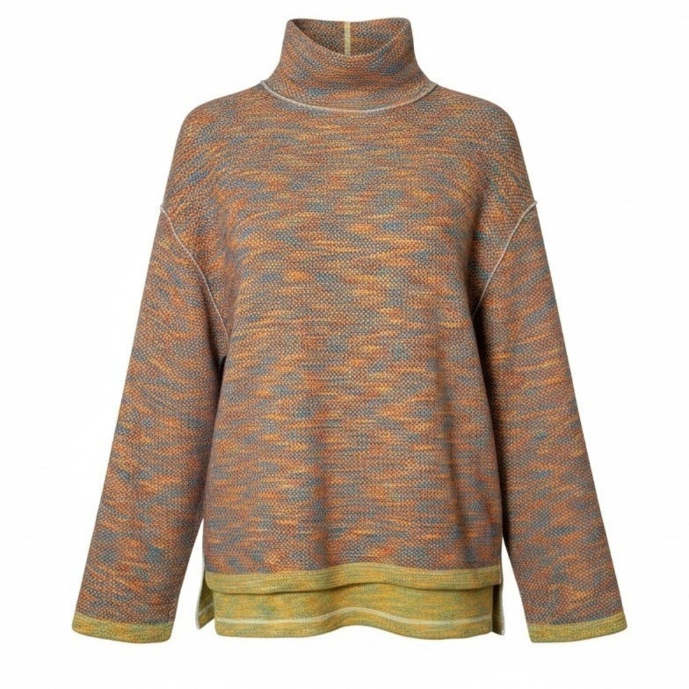 Free People Sunny Days Turtleneck Sweater‎ Women Large Multi Color Flare Sleeve